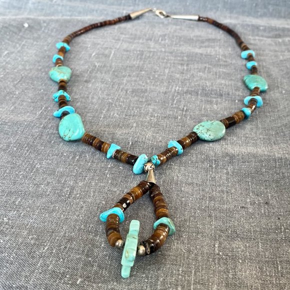 Turquoise Howlite and Brown Bead necklace - Picture 1 of 5